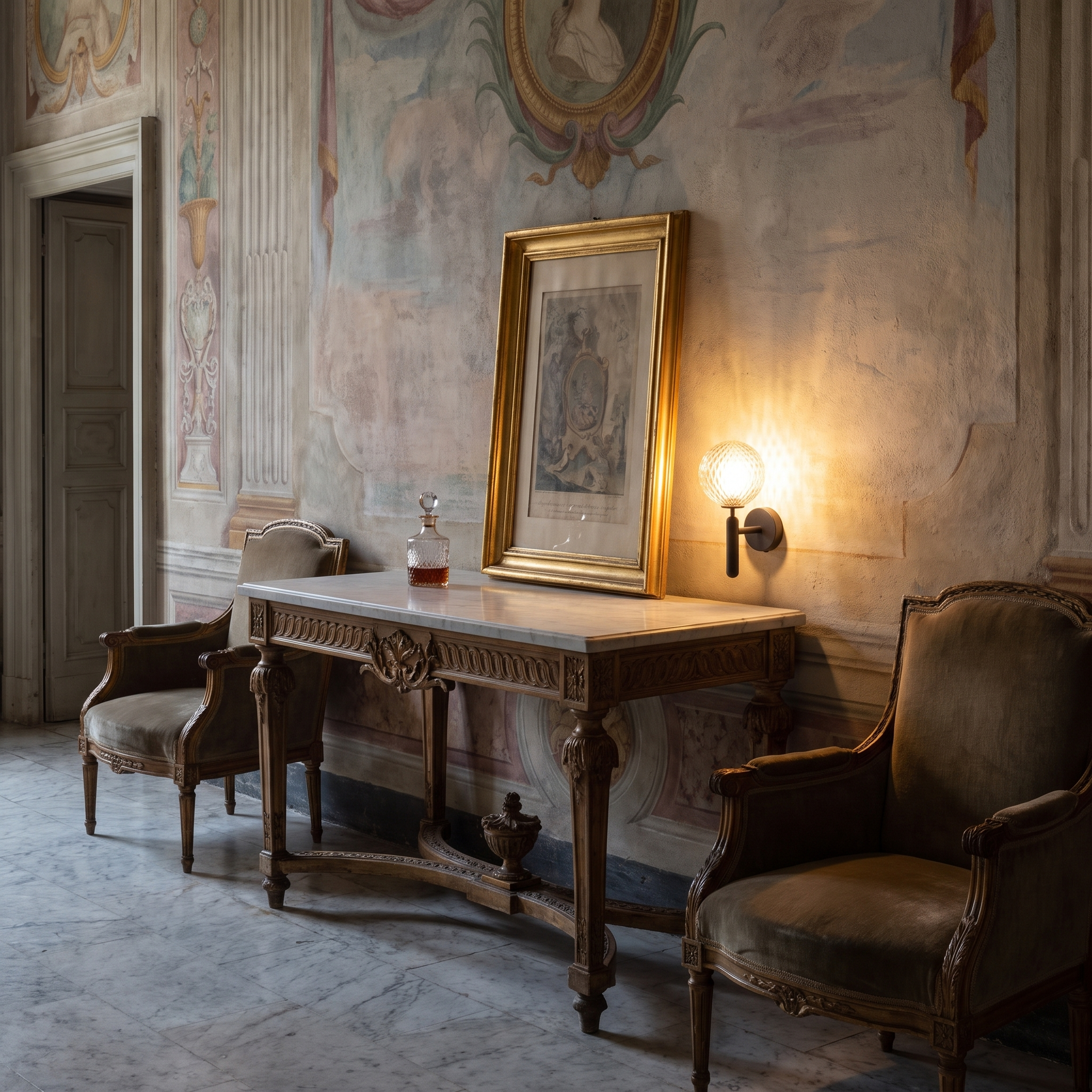 Ianassa - Blown Glass Wall Lamp shown lit in a palazzo interior