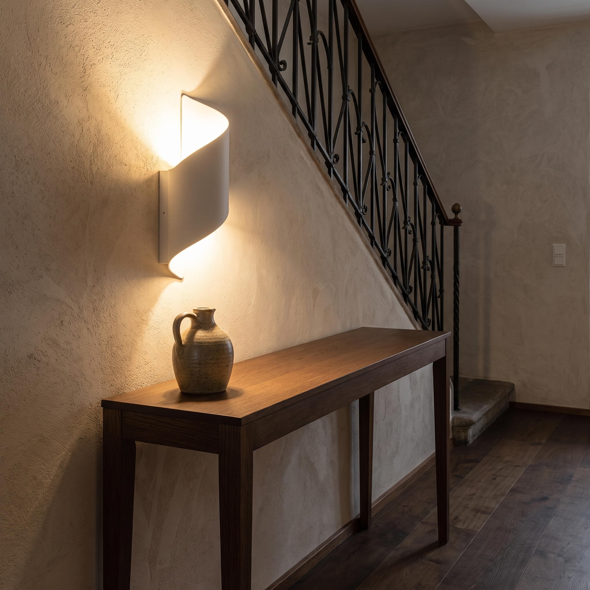 Melobosis - Ribbon Swirl LED Wall Light in White shown lit in an interior