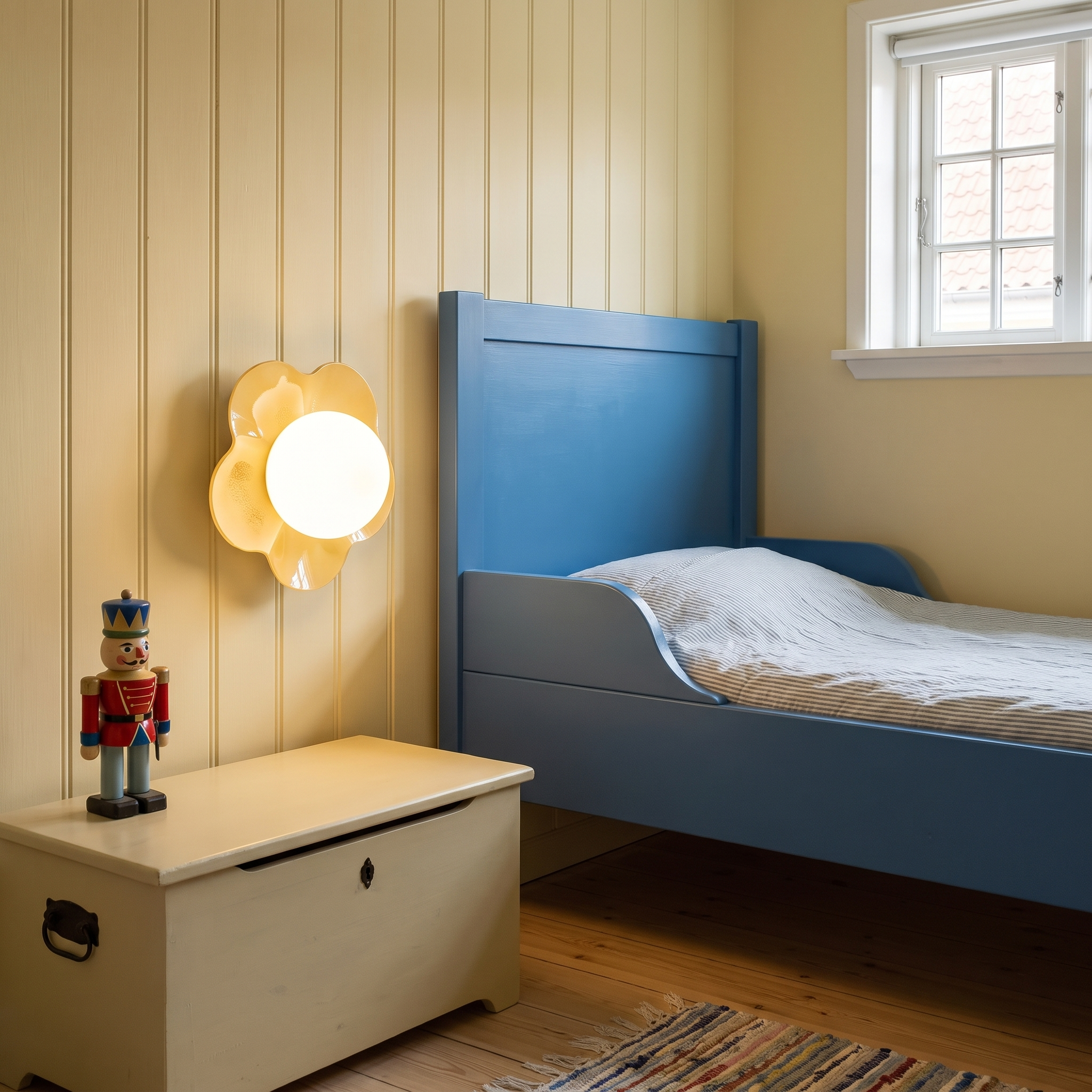 Pheme - Resin and Glass Wall Light in Yellow shown lit in an interior