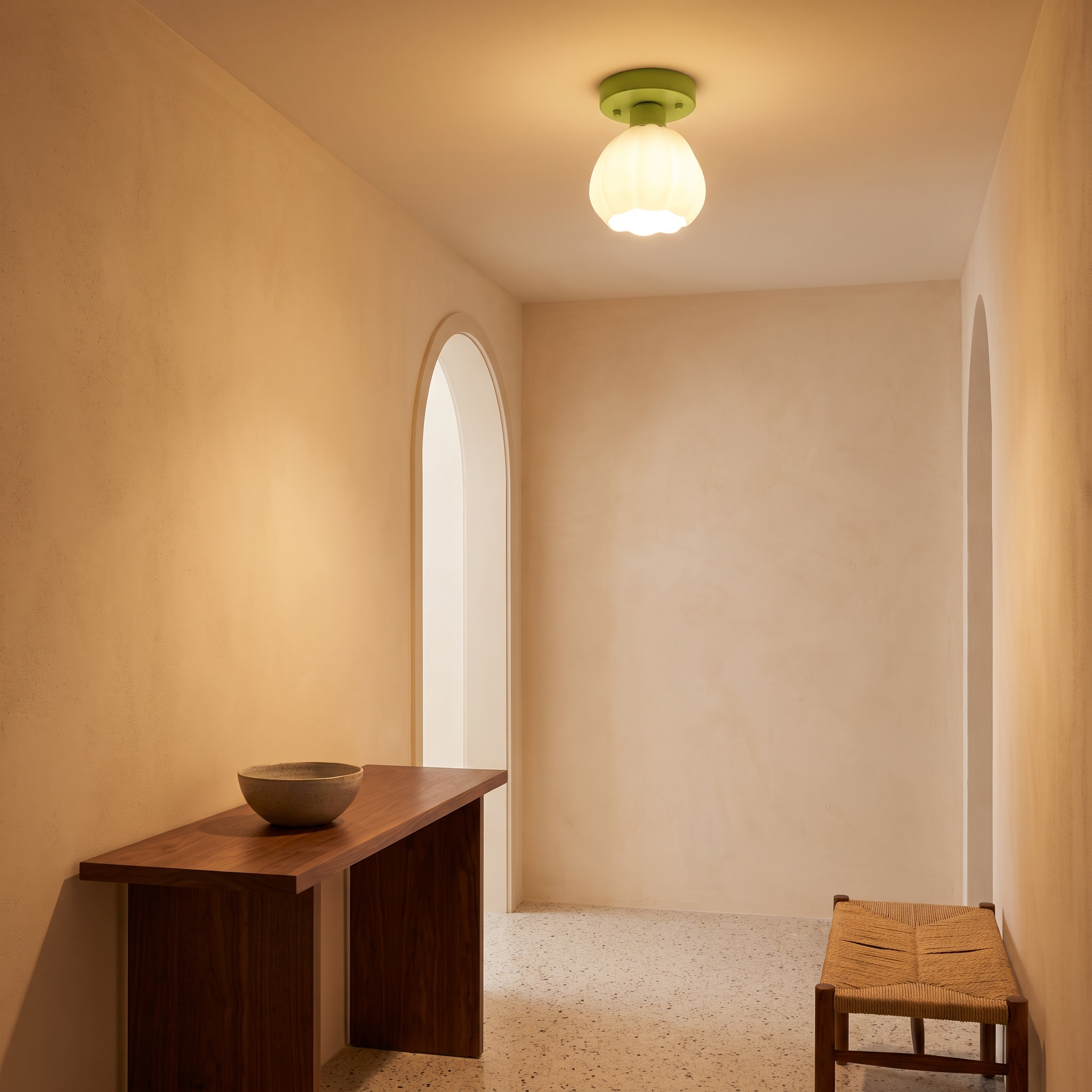 Anthedon glass flower semi-flush light in an entrance hall