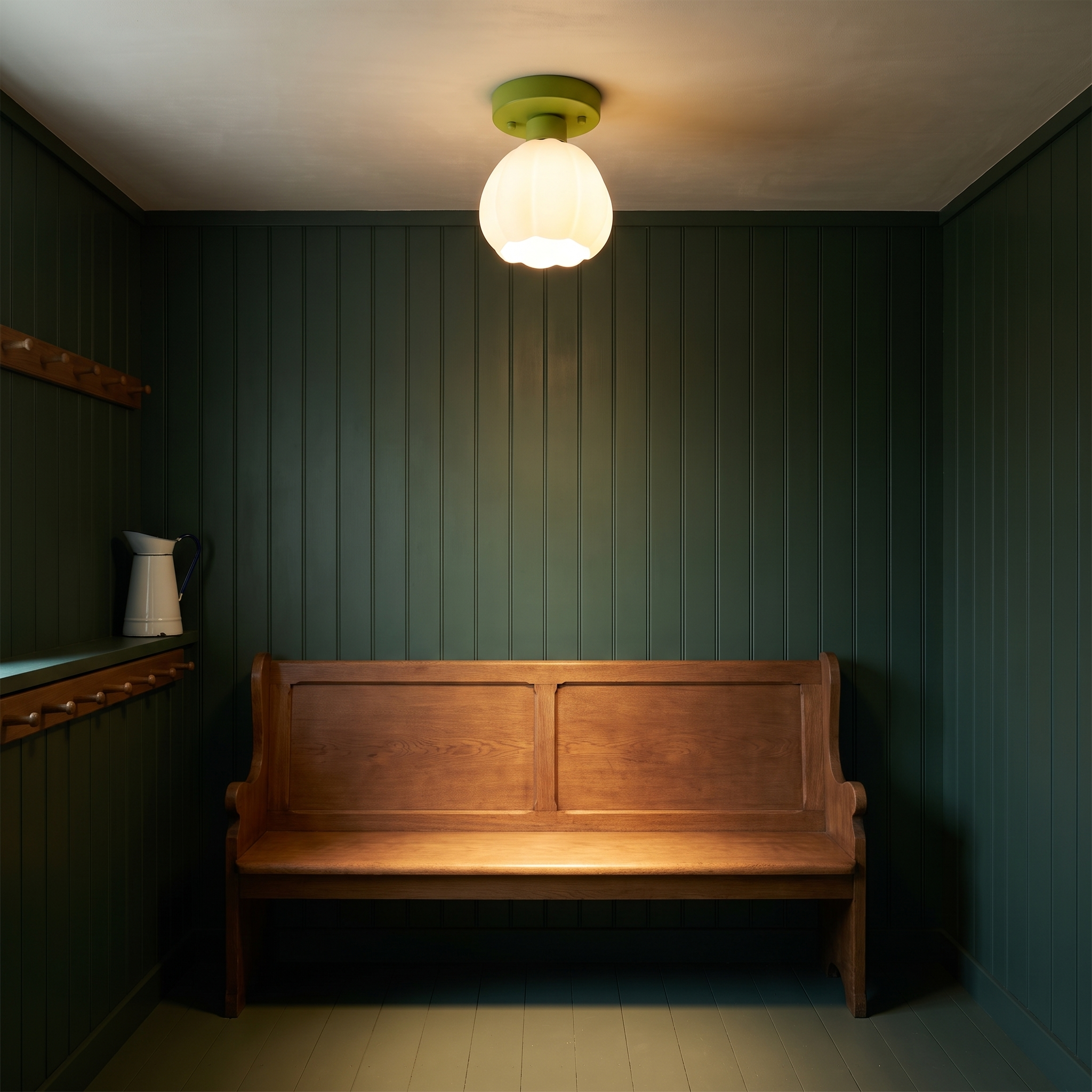 Anthedon semi-flush light in a boarded hall