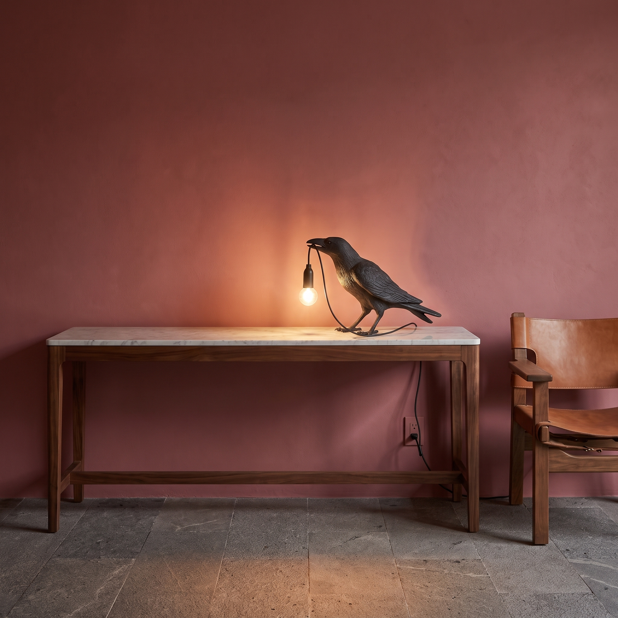 Atalante - Sculptural Resin Raven Table Lamp Design and materials