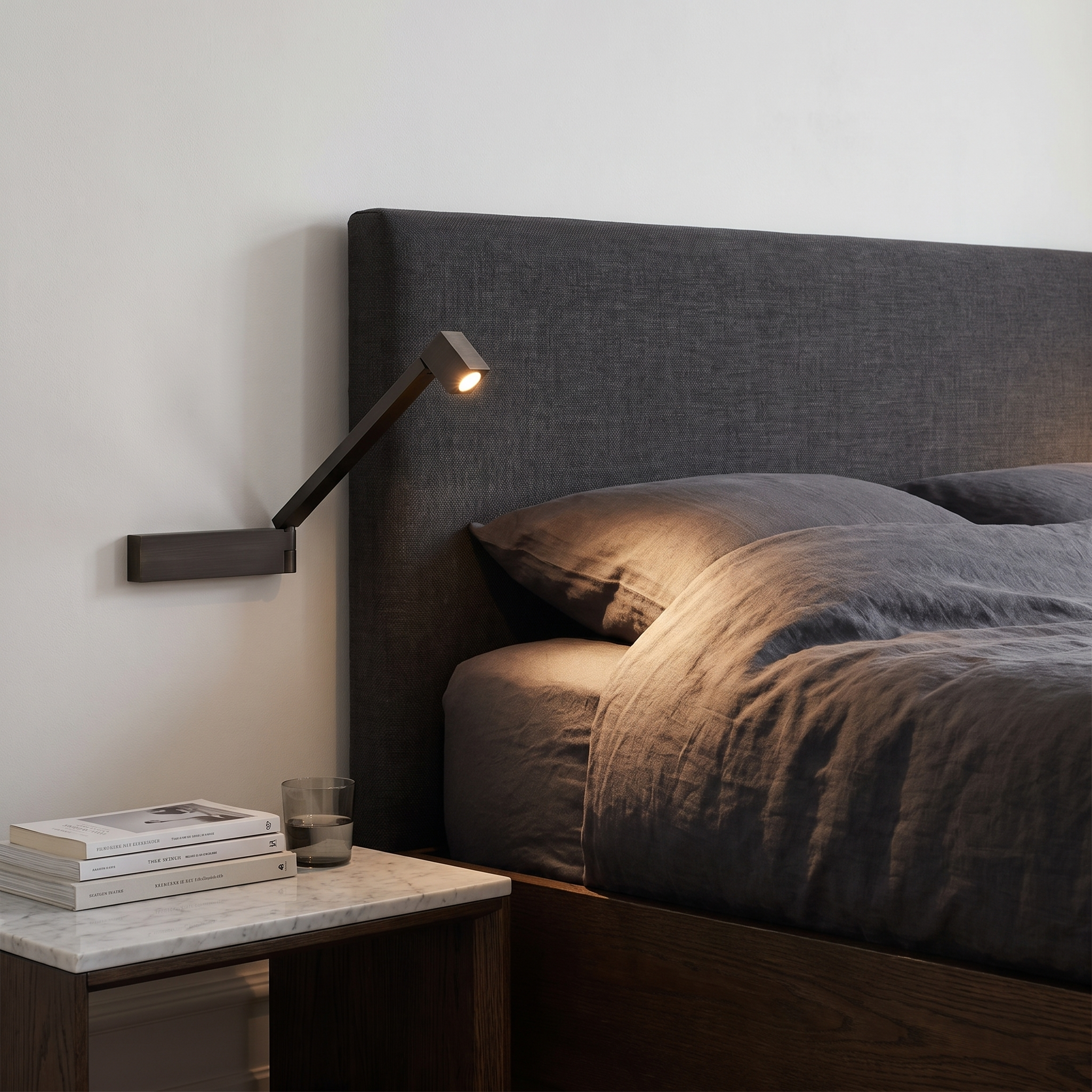 Eupraxia - Adjustable LED Bedside Wall Light - Dark Wood Grain