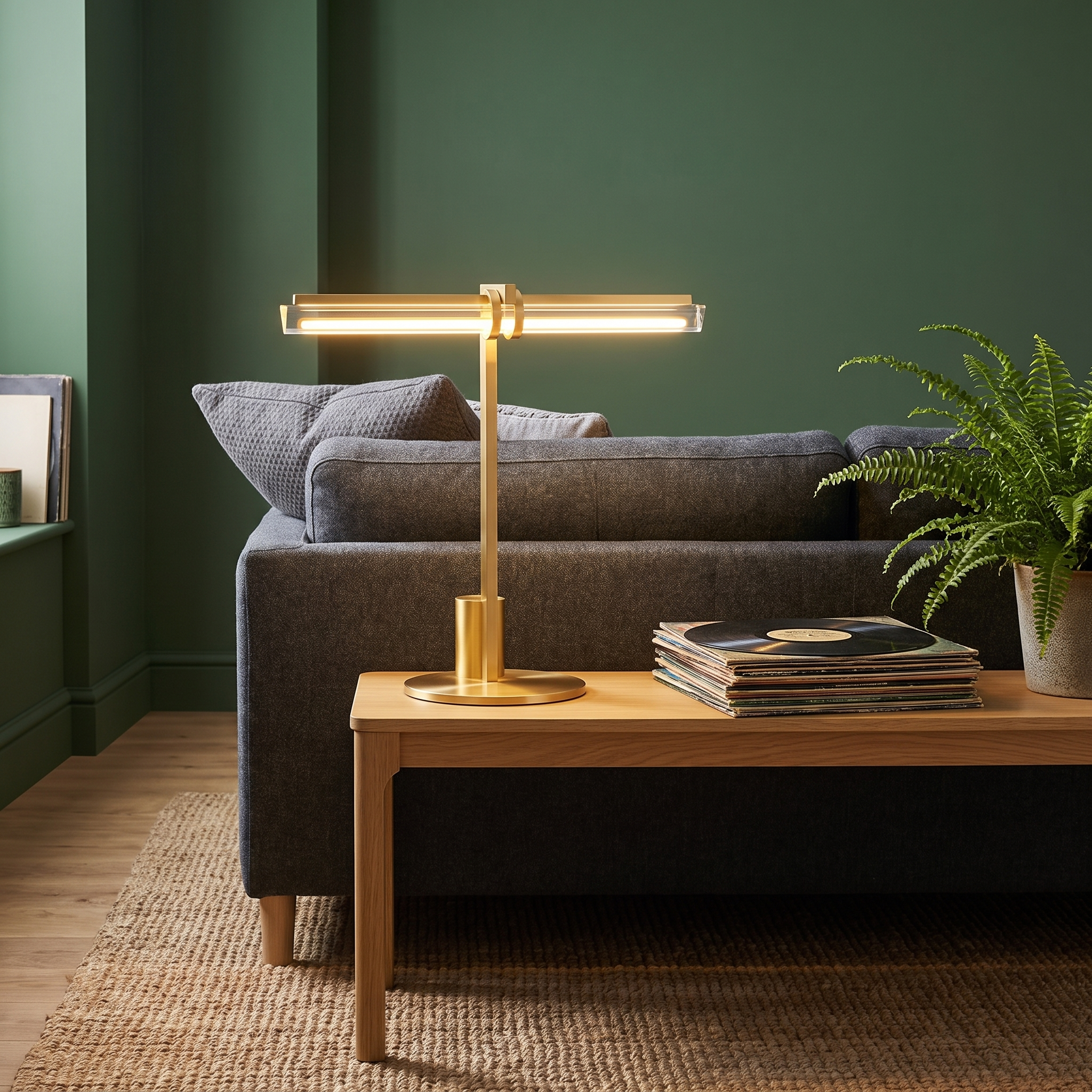 Gina - Brass and Glass Tube Table Lamp in a styled interior