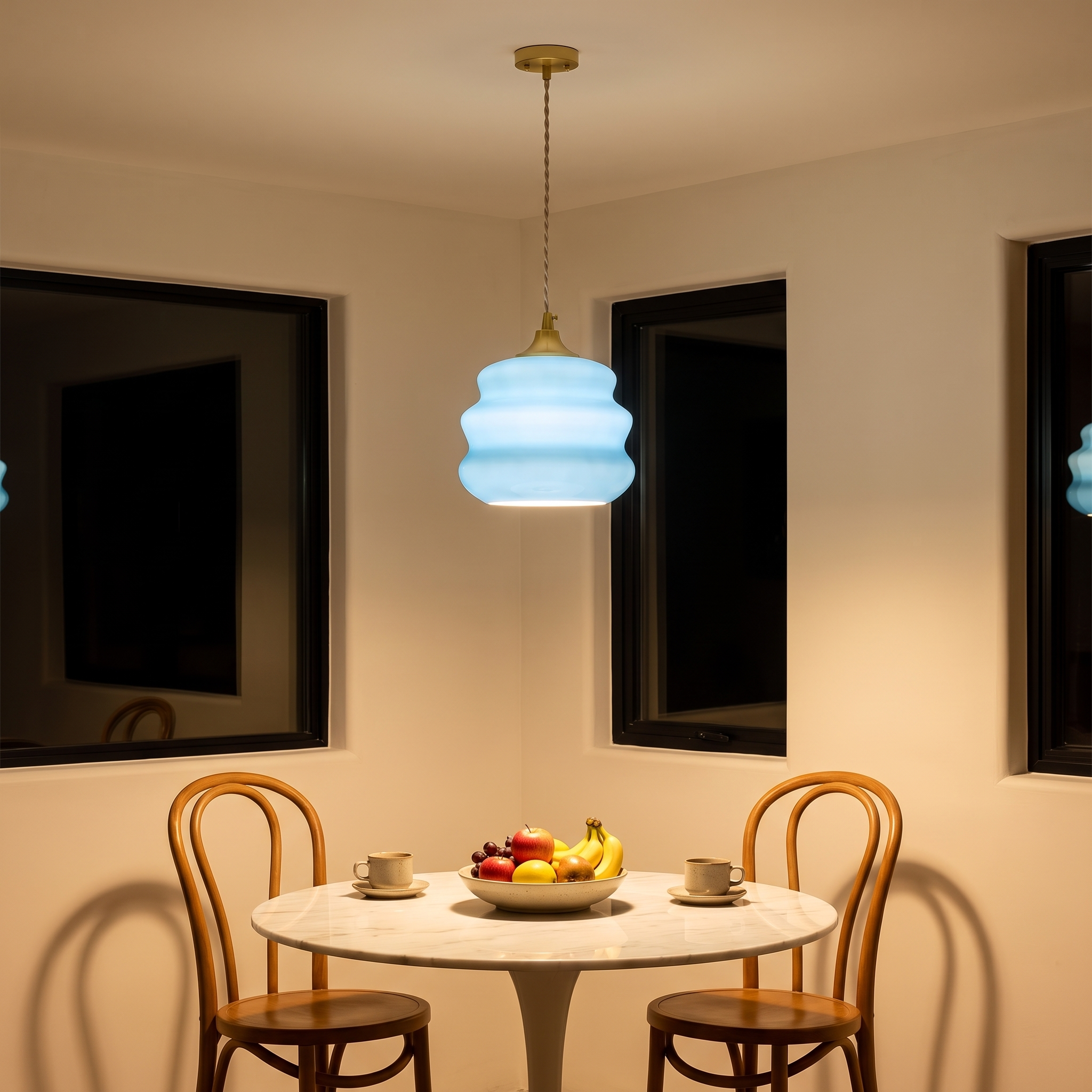 Chromis - Blue Glass and Gold Pendant Lamp, image 3