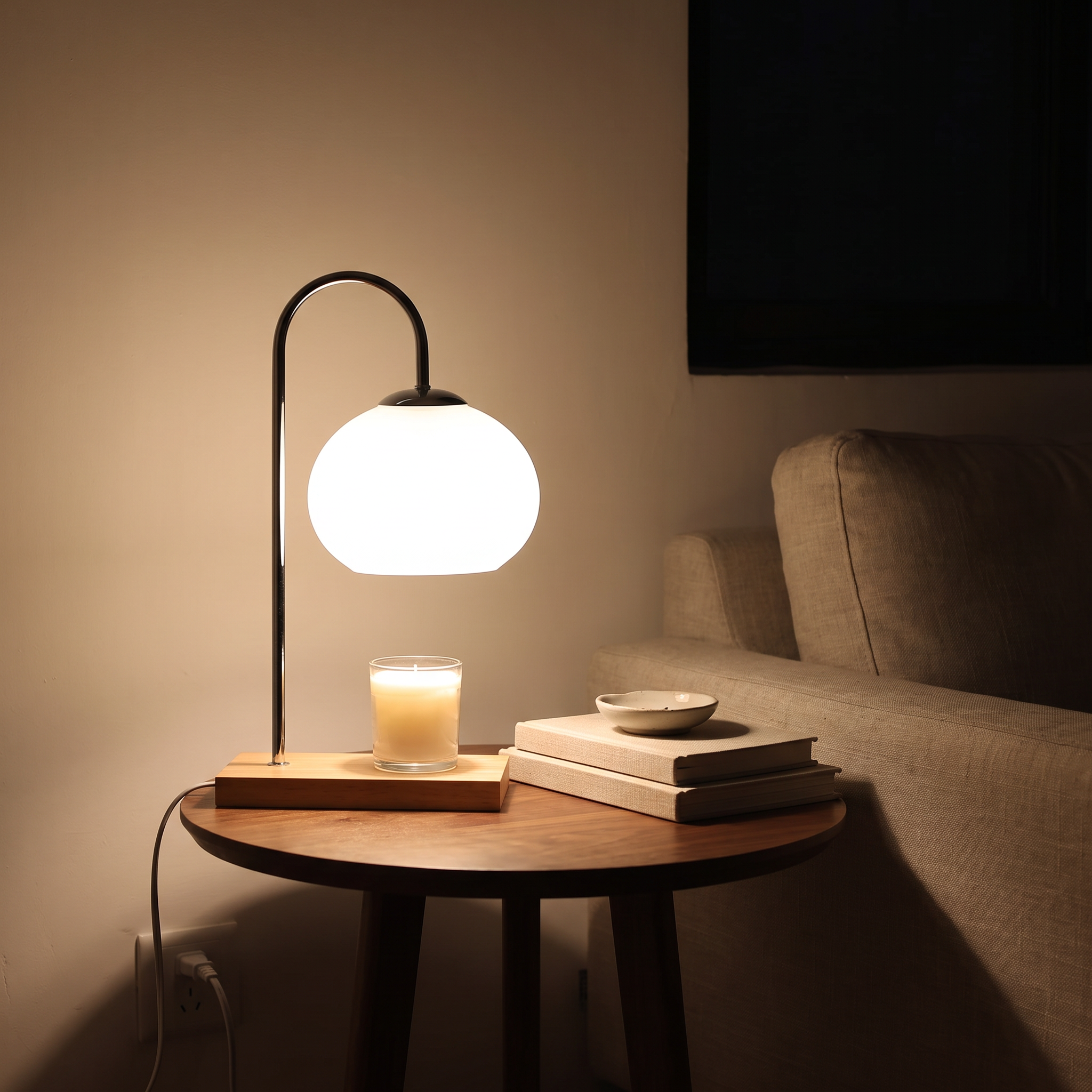 Klonios - Glass and Wood Candle Warmer Lamp, image 3
