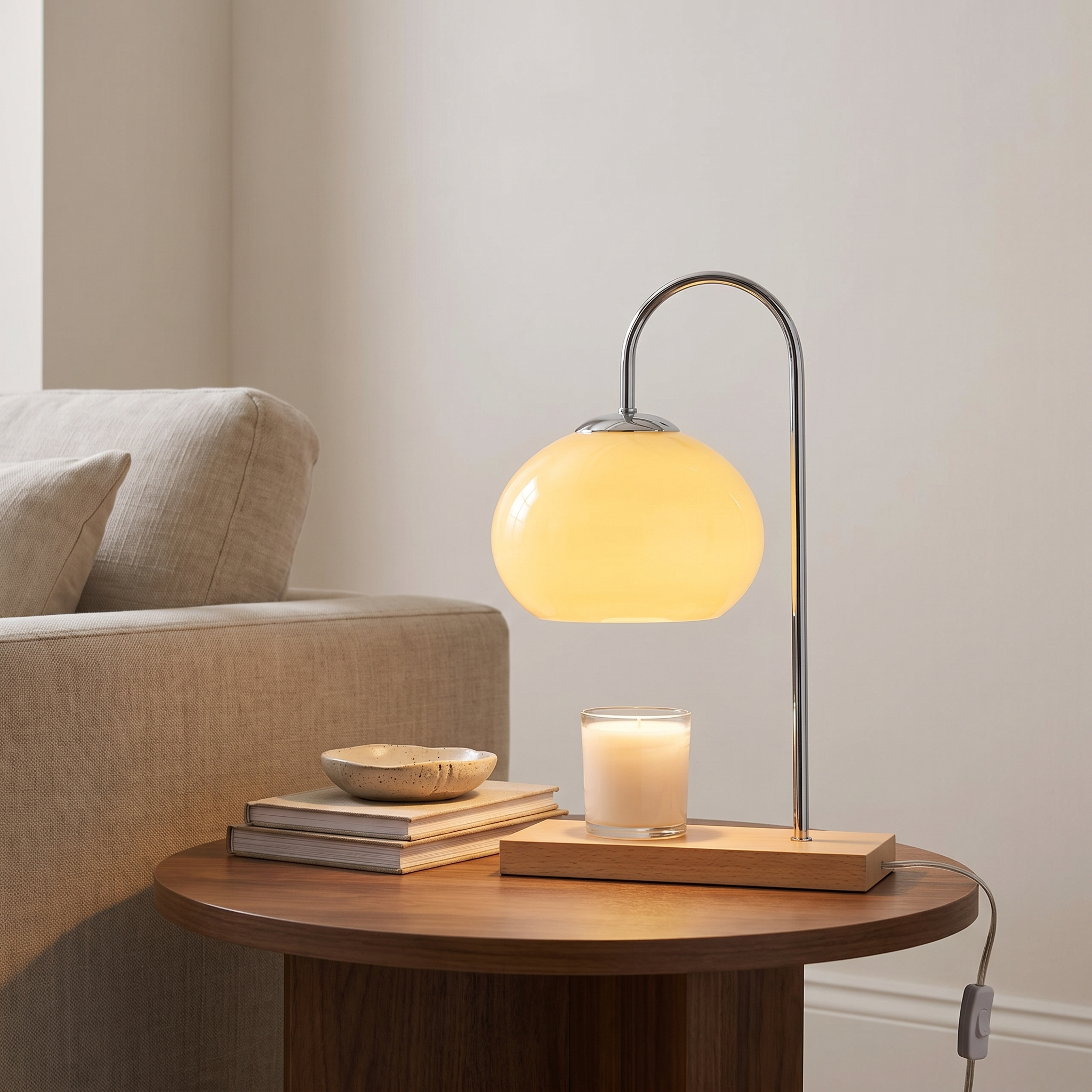 Klonios - Glass and Wood Candle Warmer Lamp, image 2