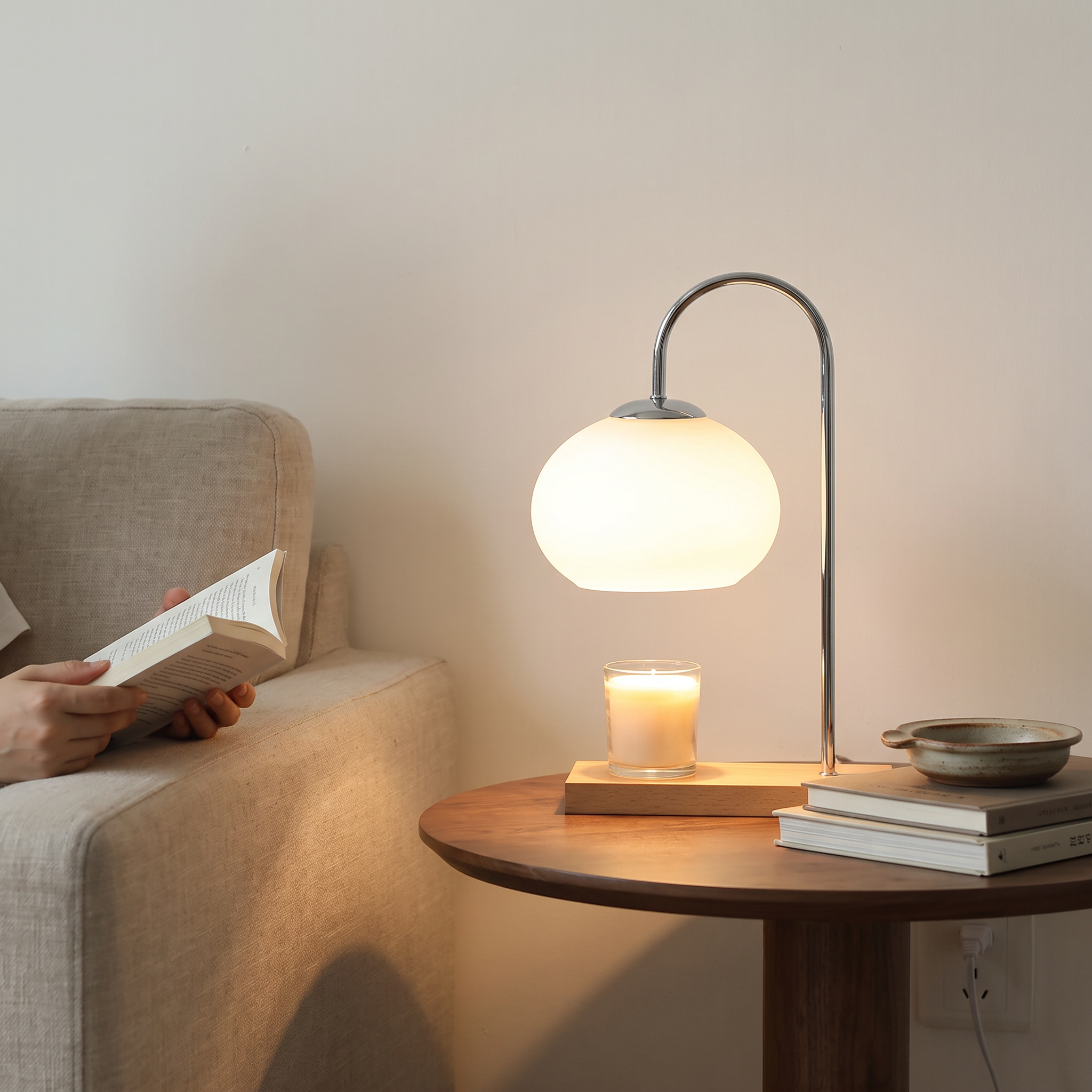 Klonios - Glass and Wood Candle Warmer Lamp, image 1