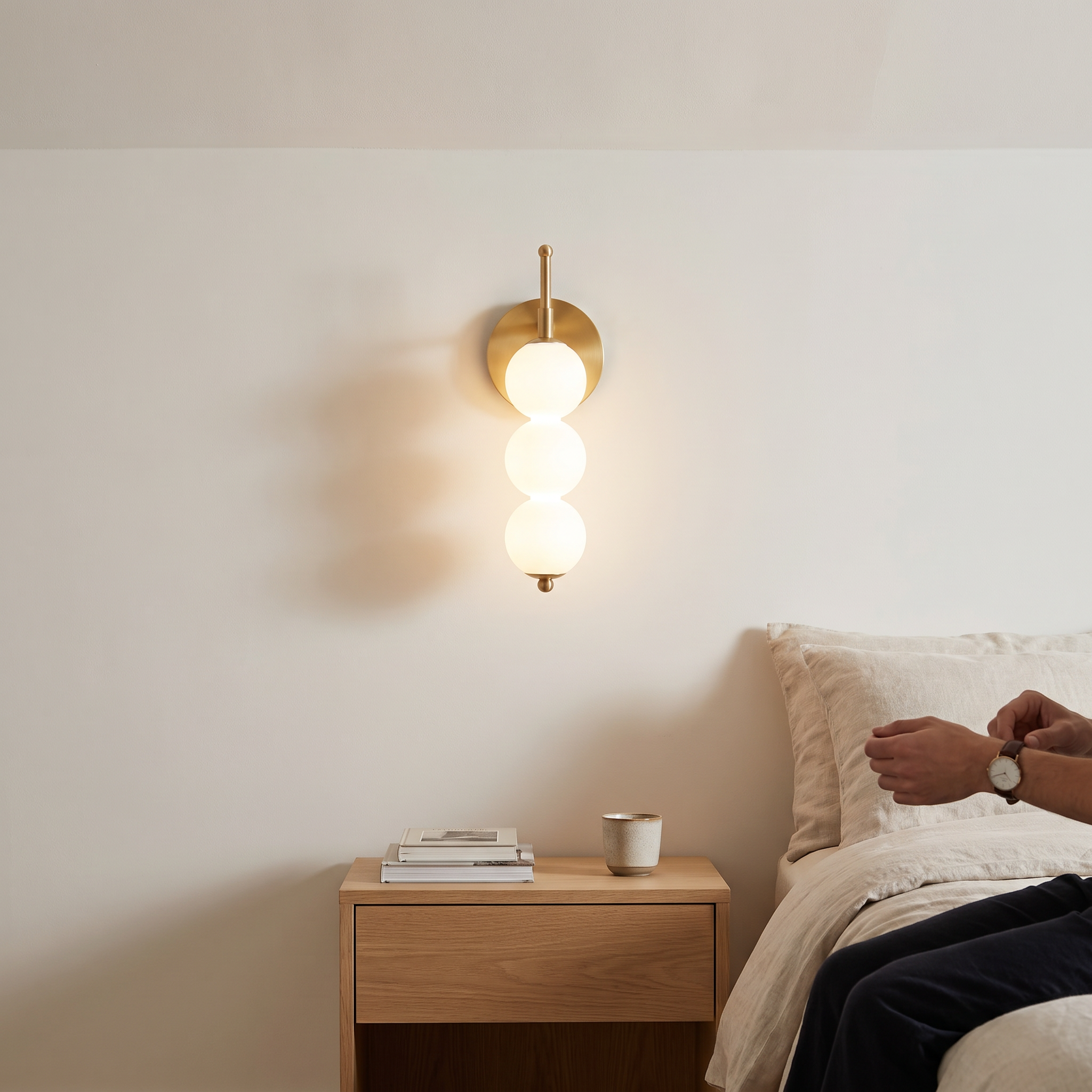 Askalaphos - Brass and White Glass Wall Lamp, image 1