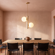 Desmond - Travertine and Glass Pendant Light - 2 Heads Dia 25cm x H 32cm / ∅ 9.8″ x H 12.6″ / Beige & White