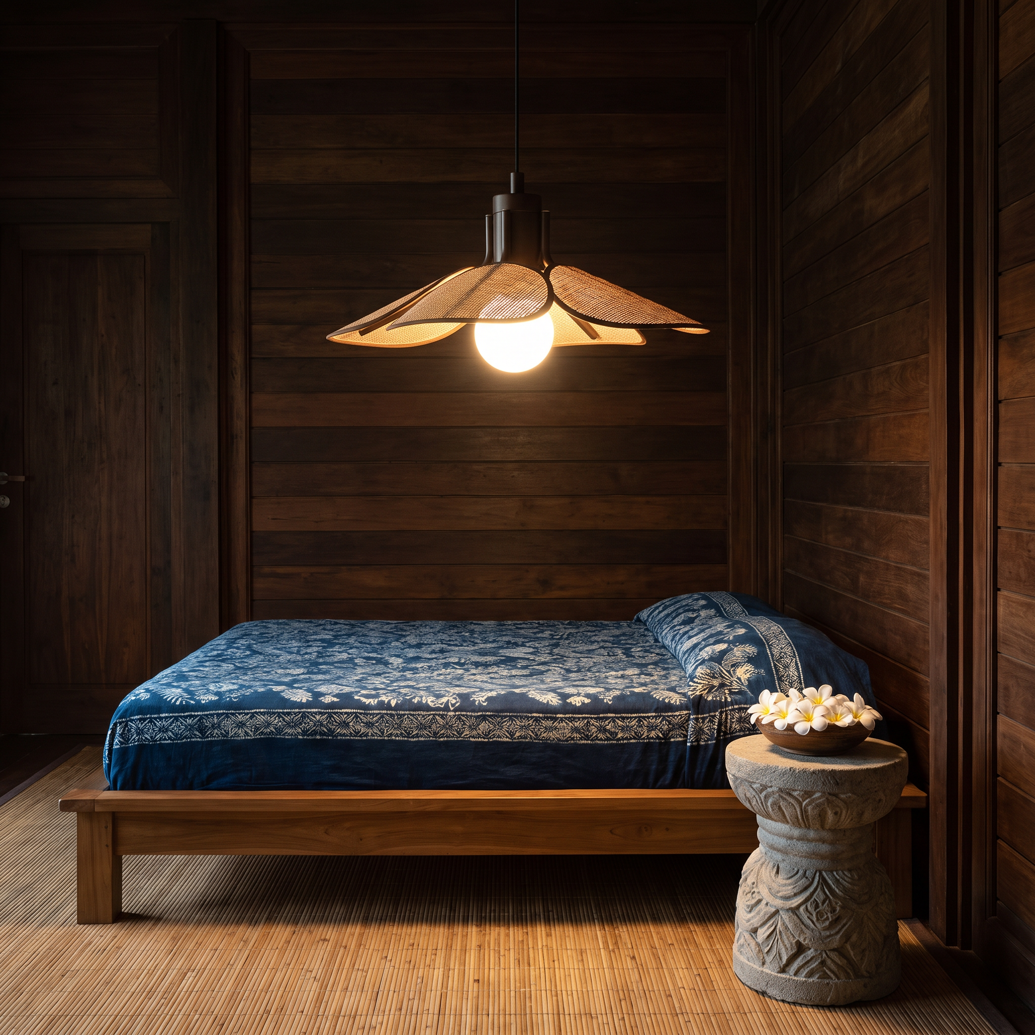 Ellsworth - Wood and Fabric Pendant Lamp in a styled interior