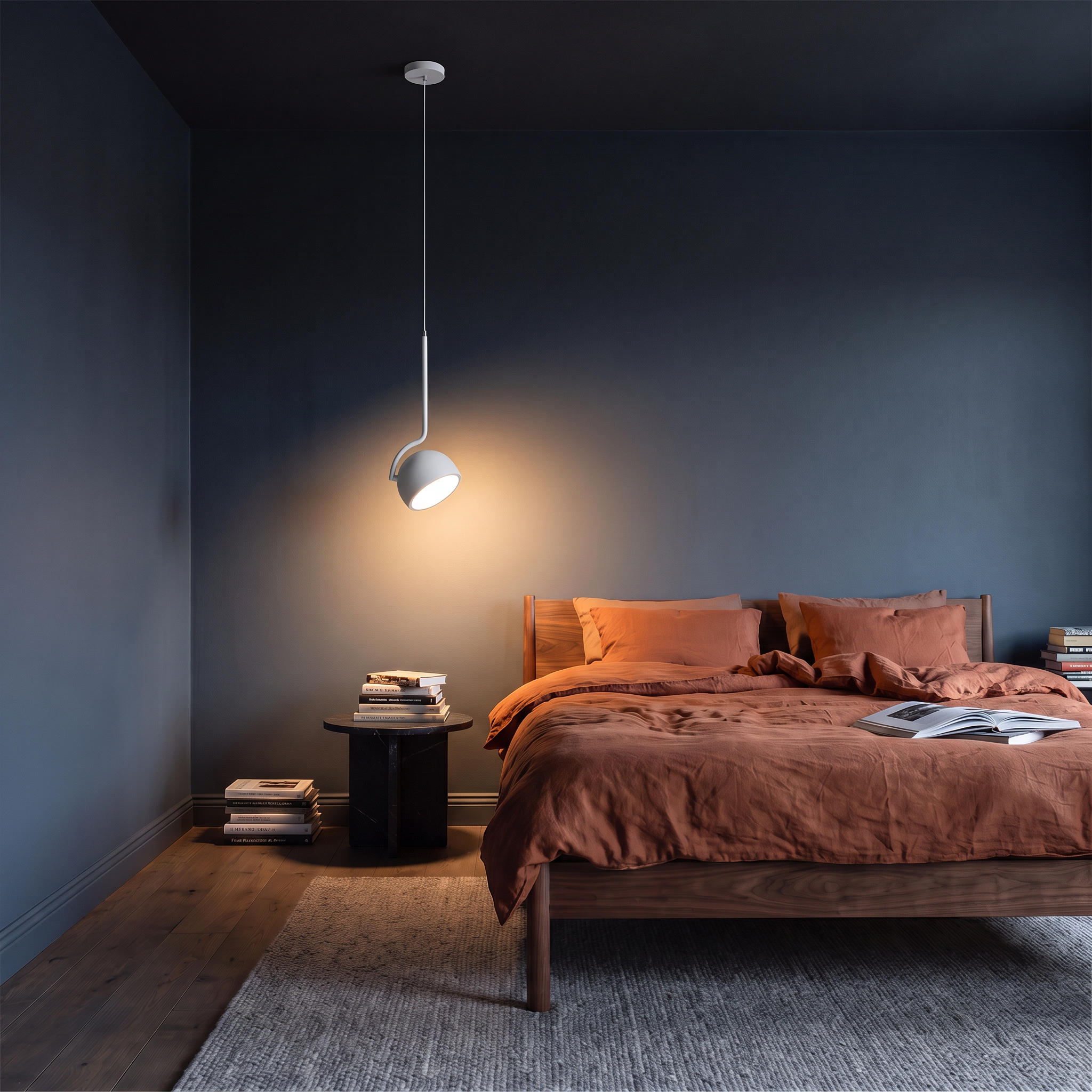Barry - Minimalist Hinged Dome Pendant Lamp - Dia 14cm x H 38.5cm / ∅ 5.5″ x H 15.2″ / White / Warm Light