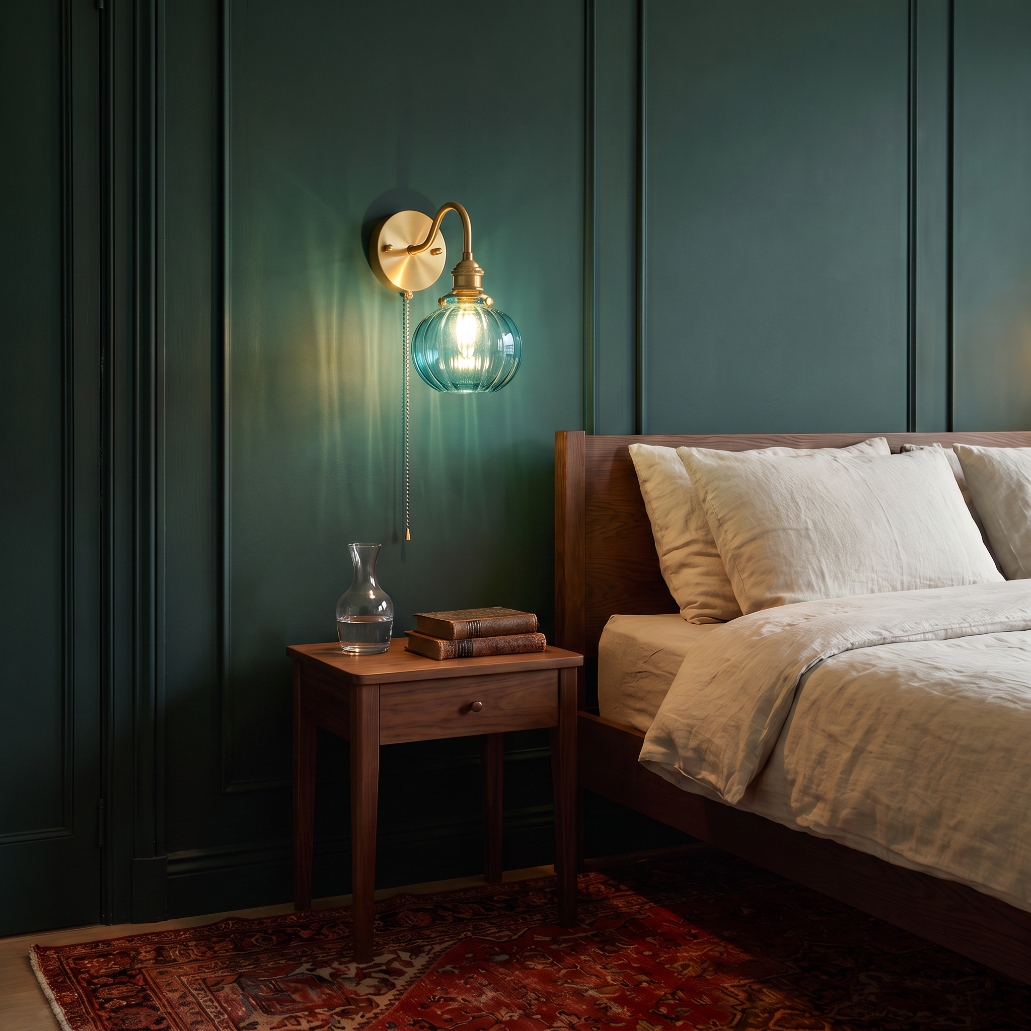 Yvonne - Brass and Glass Wall Lamp - L 4.7″ x W 7.9″ x H 8.7″ / Blue