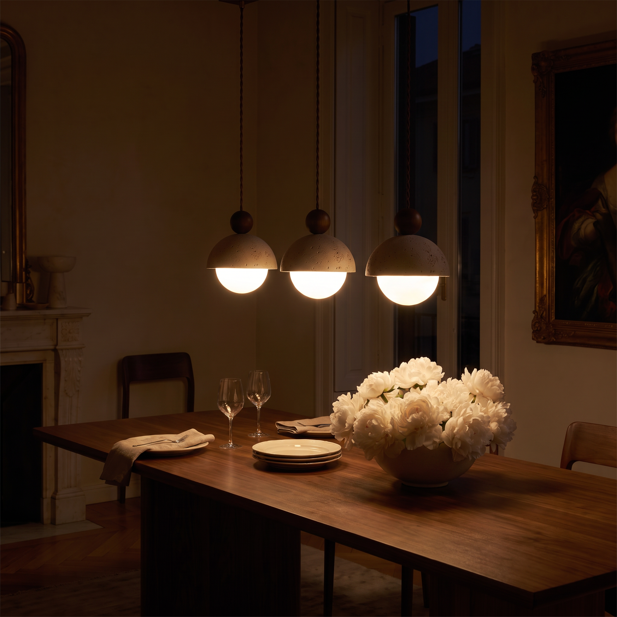 Dewey - Travertine and Glass Pendant Light
