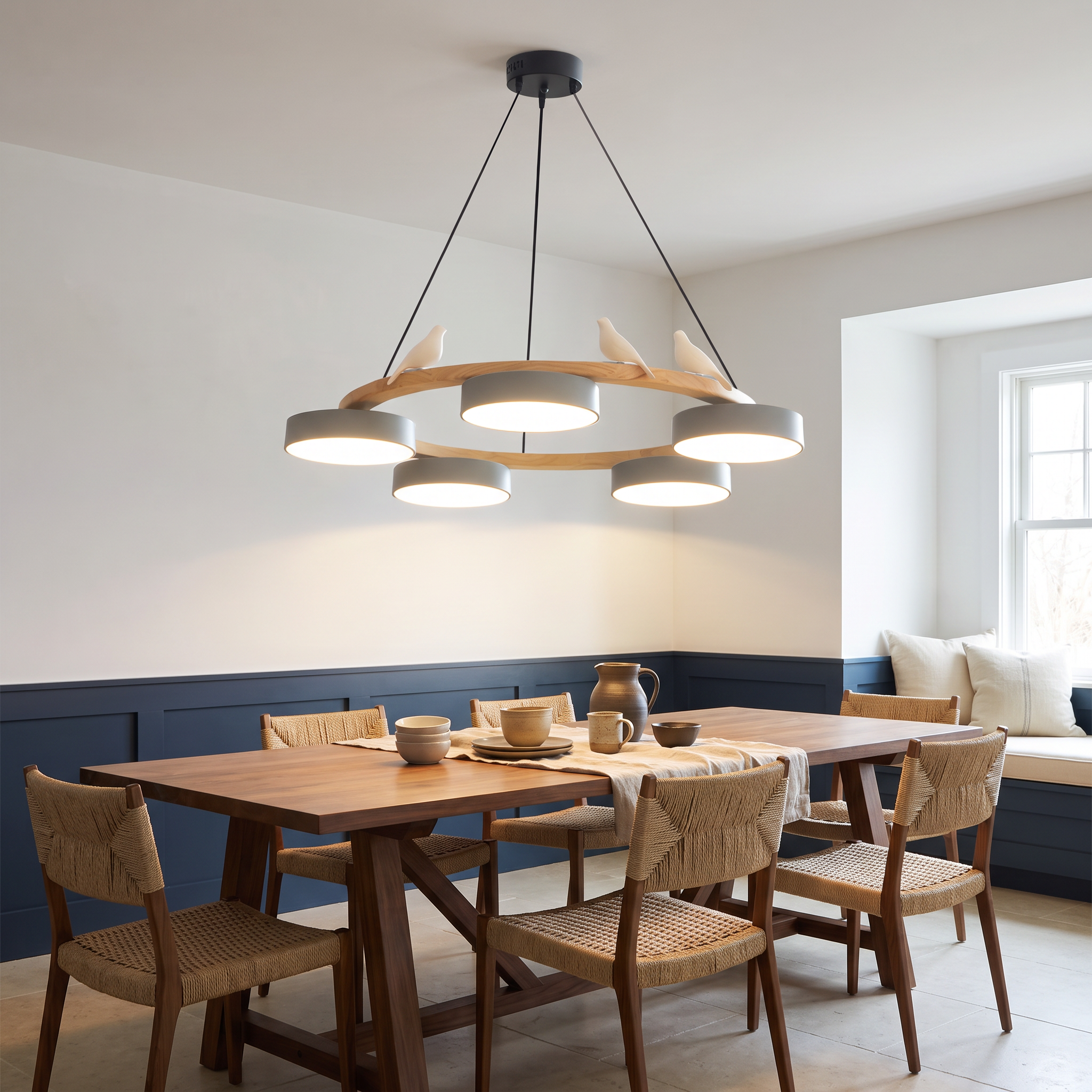 Angie - Round Wood Bird Chandelier