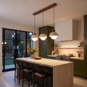Dewey - Travertine and Glass Pendant Light - 3-Heads: L 27.6″ x W 4.7″ x H 59″ / Walnut color & Beige