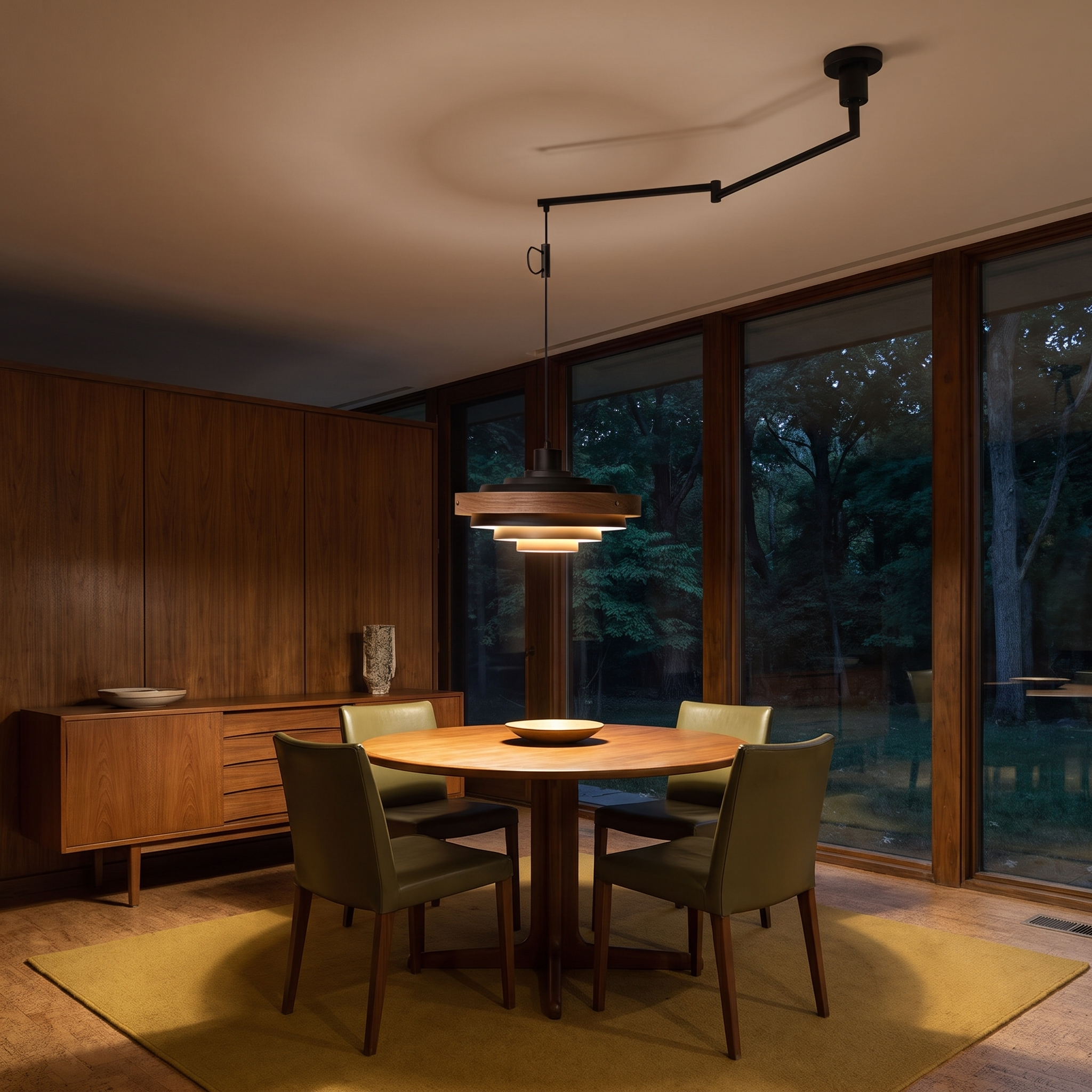 Irma - Swing Arm Wood Disc Pendant Light