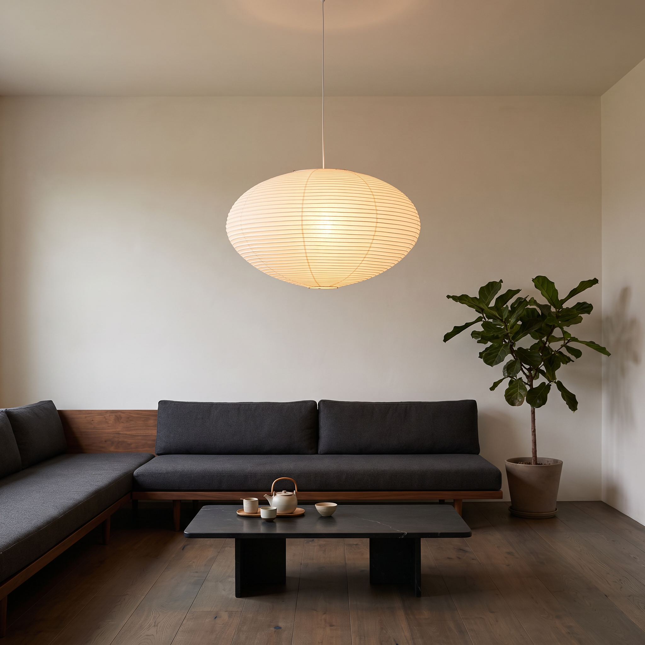 Jed - White Washi Paper Pendant Light - Model 26A ∅ 17.7″ x H 9.8″ / White Shade & White Wires