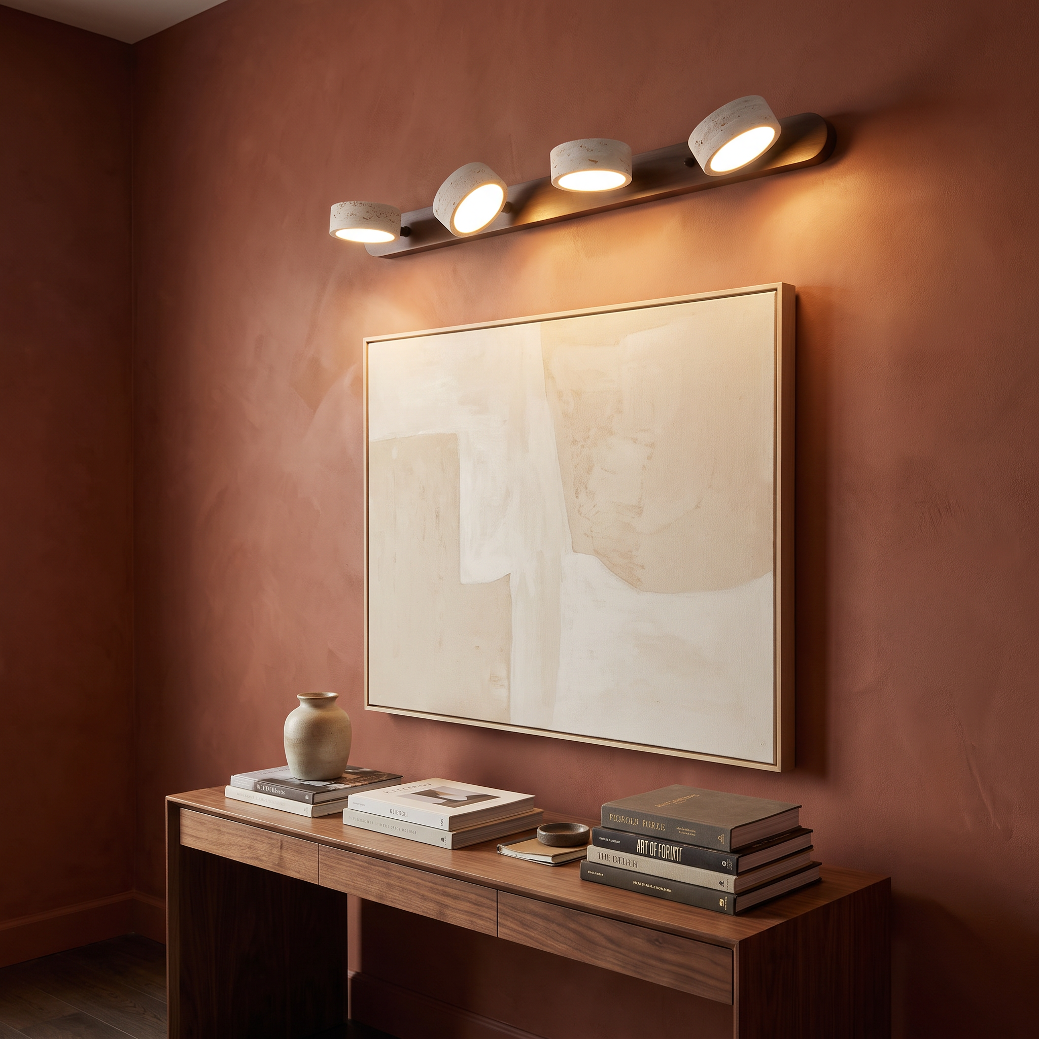 Nettie - Linear Travertine Wood Wall Light in a styled interior