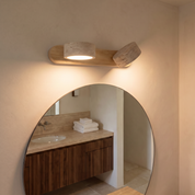 Nettie - Linear Travertine Wood Wall Light - 2 Heads: L 12.6″ x W 5.5″ x H 2.4″ / Beige & Wood color / Triac Warm Dimming