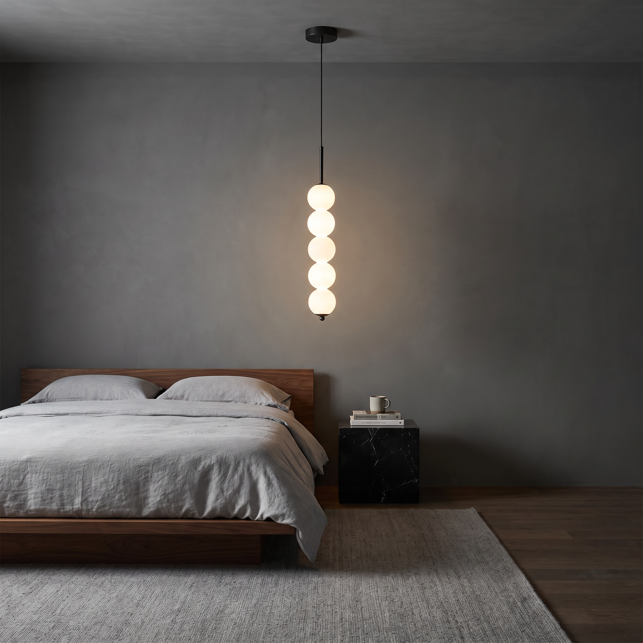 Rhoda - Stacked Milk Glass Orb Pendant Light - 5heads ∅ 3.9″ x H 20.9″ / Dia 10cm x H 53cm / Black / Neutral Light