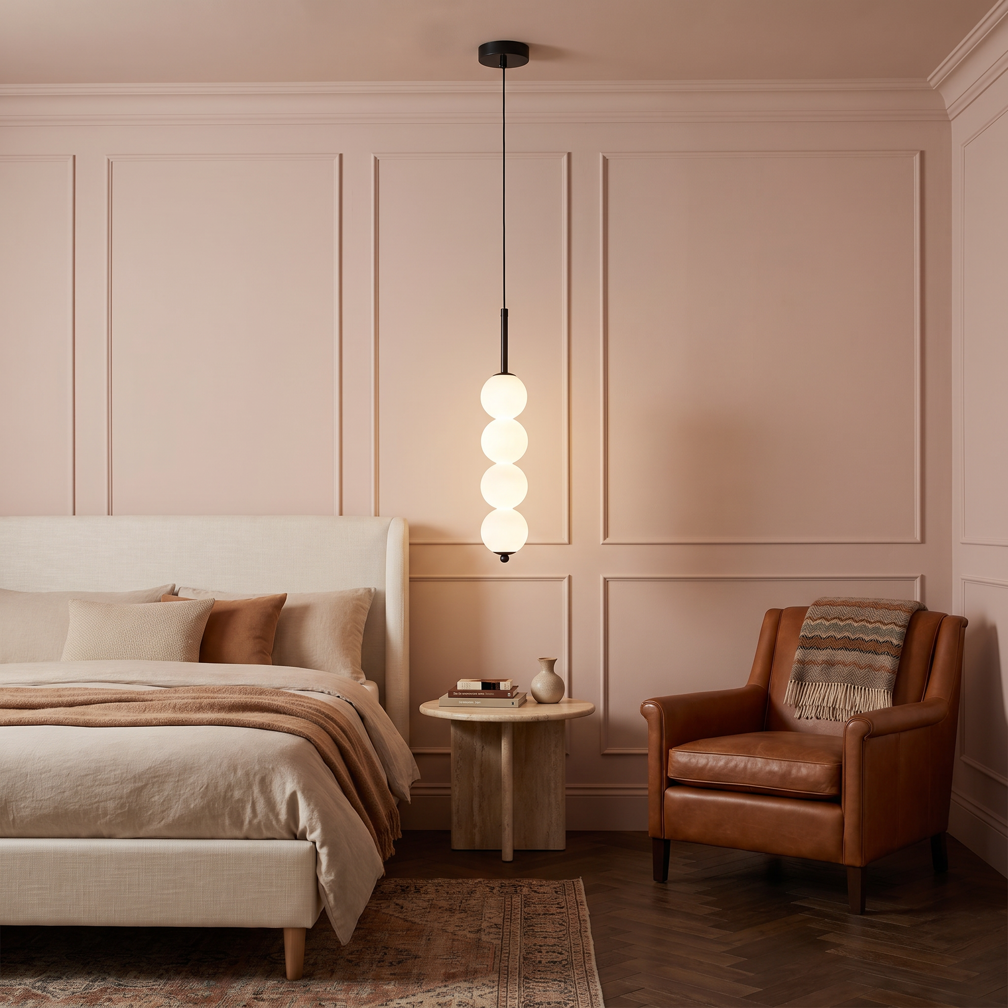 Rhoda - Stacked Milk Glass Orb Pendant Light in a styled interior