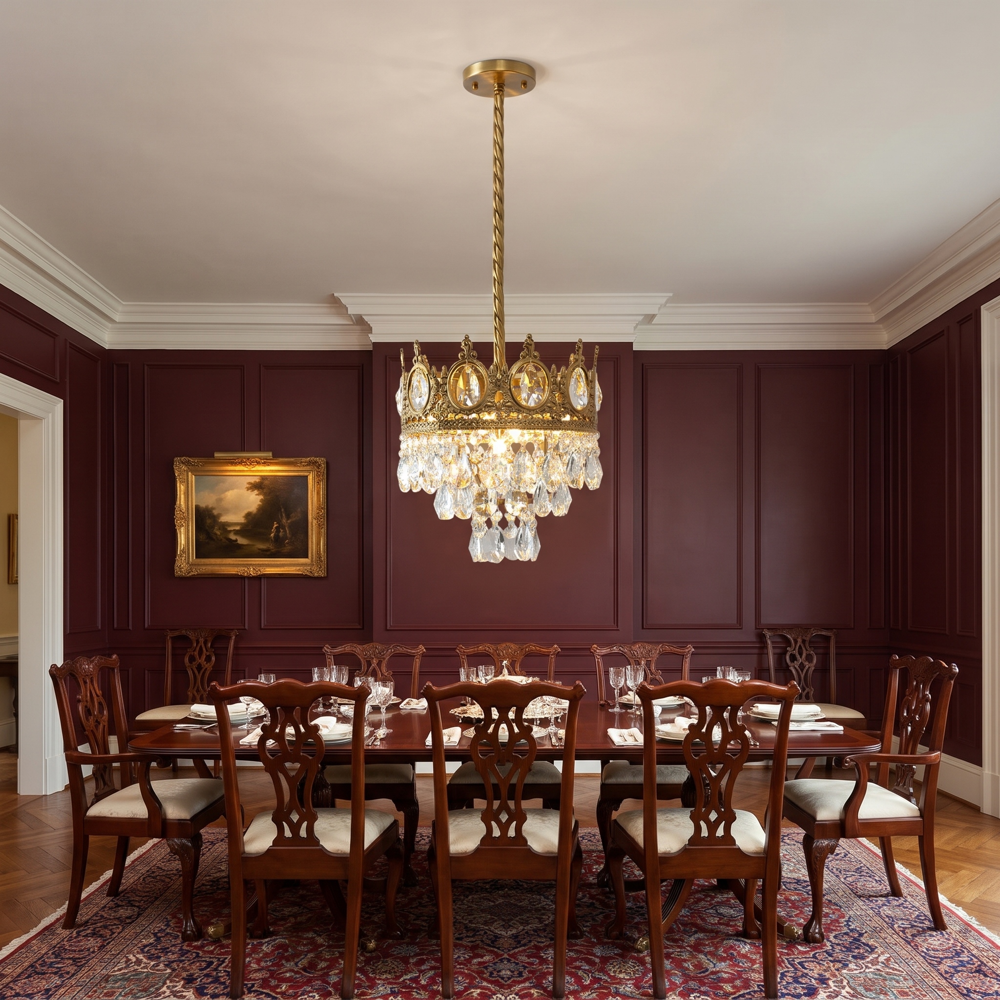 Rufus - Brass Crown Crystal Chandelier - 3 layer Dia 23cm x H 45cm / ∅ 9.1″ x H 17.7″ / Brass & Clear