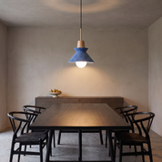 Otis - Nordic Cone Resin and Wood Pendant Light - ∅ 8.7″ x H 13″ / Dia 22cm x H 33cm / Space Stone Blue