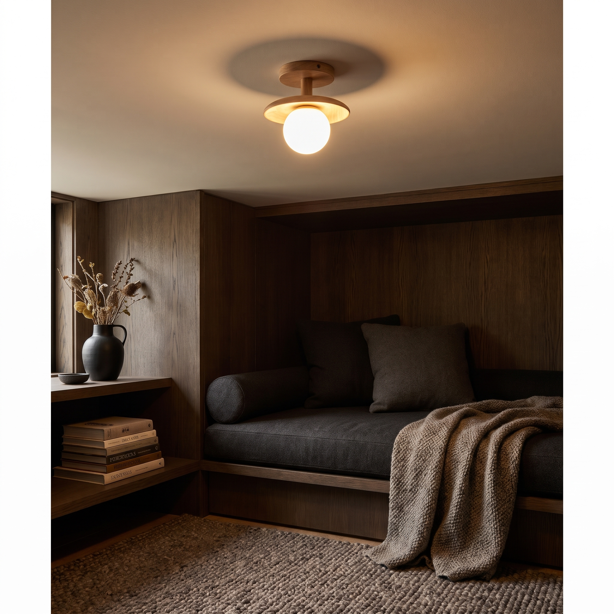Floyd - Ash Wood and Glass Flush Ceiling Light in a styled interior