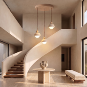 Dewey - Travertine and Glass Pendant Light - 3-Heads: ∅ 11.8″ x H 59″ / Wood color & Beige