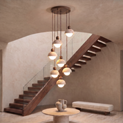 Dewey - Travertine and Glass Pendant Light - 7-Heads: ∅ 15.7″ x H 59″ / Walnut color & Beige
