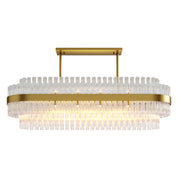 Hermione chandelier in brass, a horizontal band hung with clear glass rods