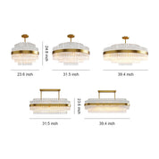 Hermione glass rod chandelier size chart, round 23.6 to 39.4 inch and linear 31.5 and 39.4 inch