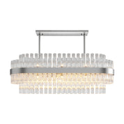 Hermione linear chandelier, clear glass rods stepped along a straight metal band