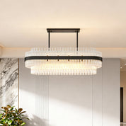 Hermione glass rod chandelier in a contemporary hallway dining space