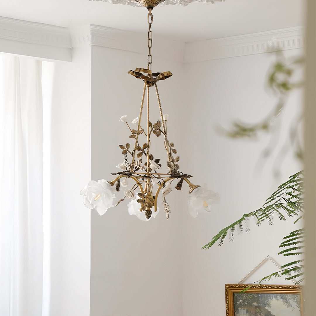 Erato - Brass and Glass Flower Chandelier