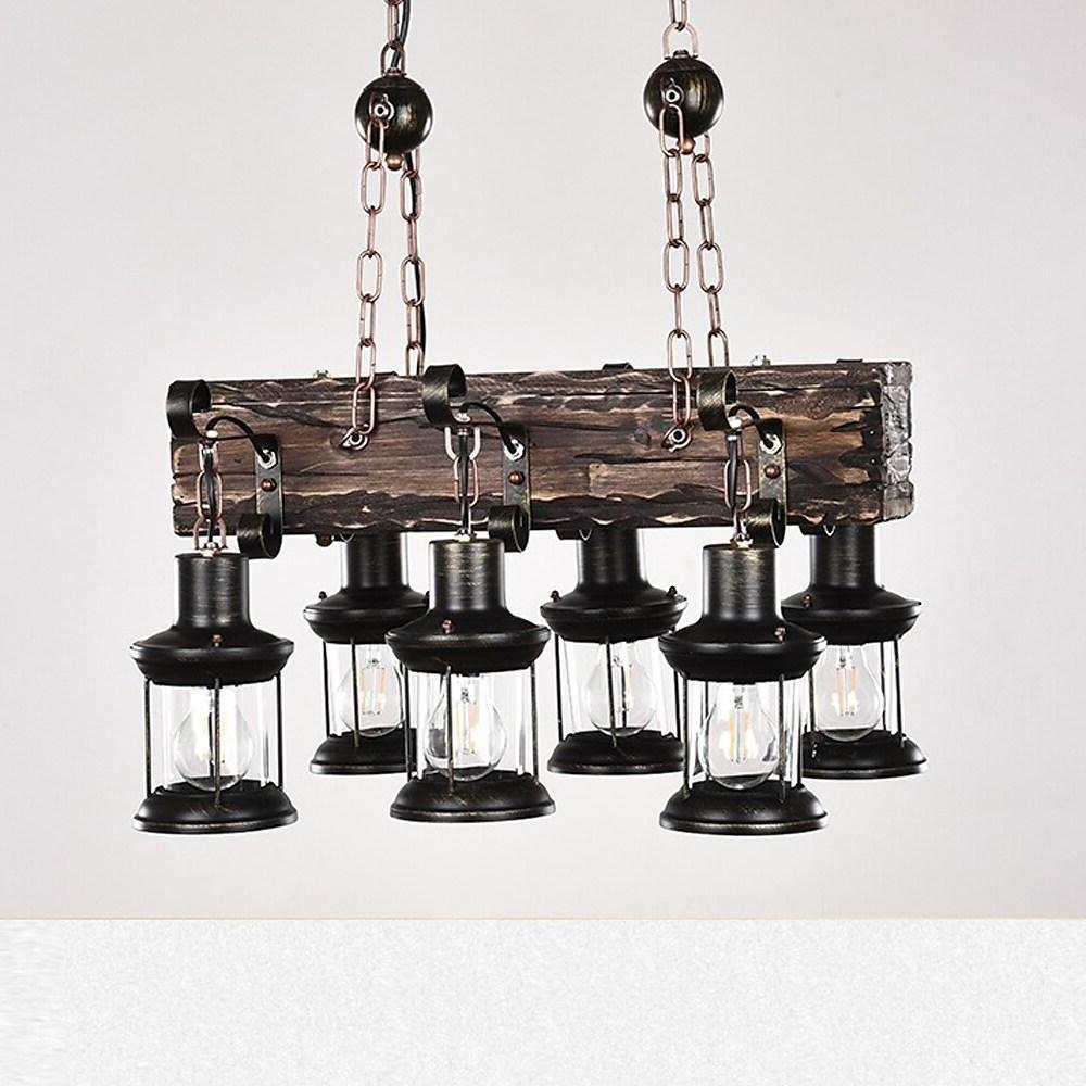 Damaris - 6-Light Wood Lantern Chandelier