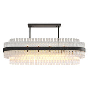 Hermione chandelier in black, rectangular frame with rows of clear glass rods