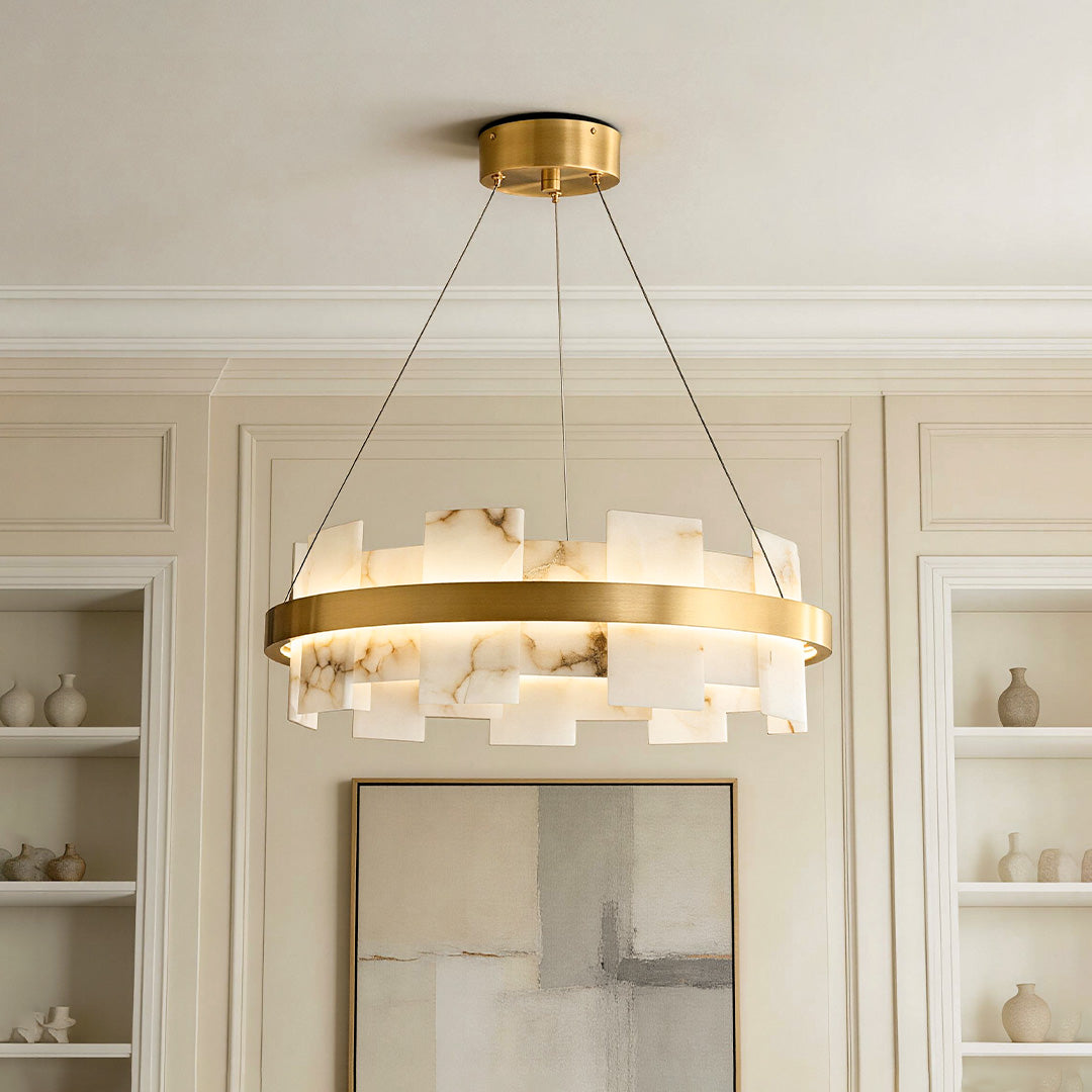 Elara - Brass and Stone Ring Chandelier