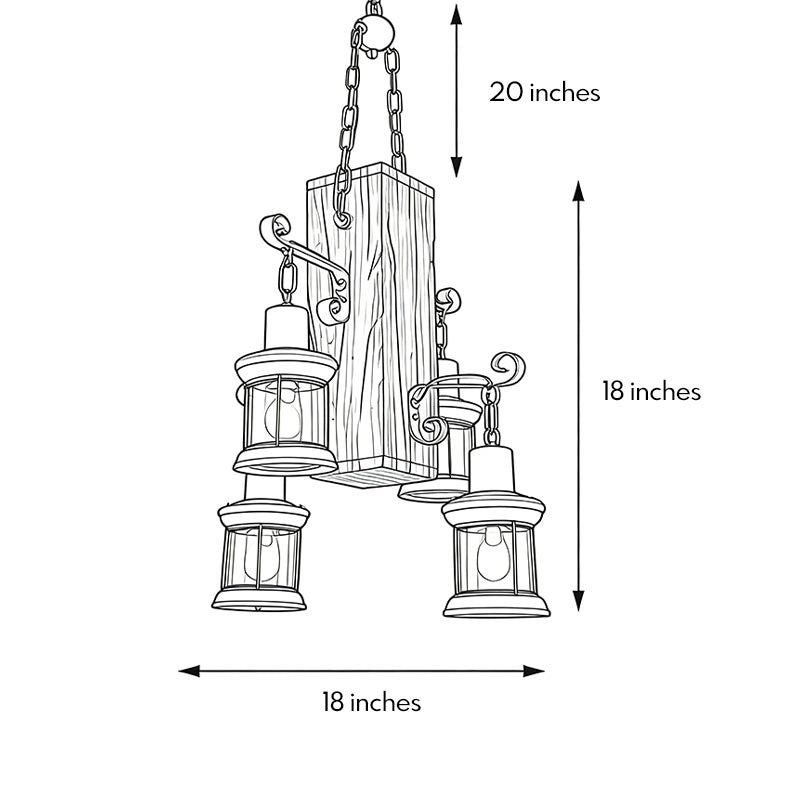 Erasmia - Wood 4-Light Lantern Chandelier