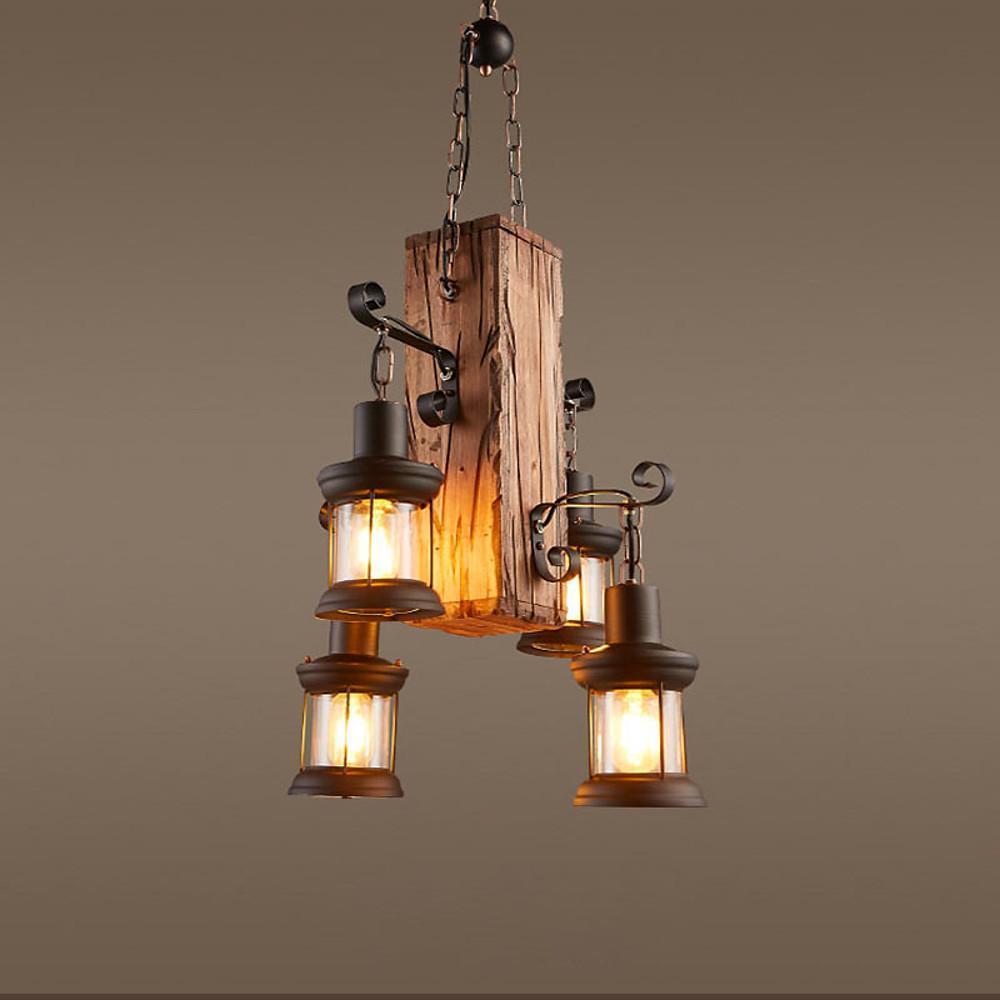 Erasmia - Wood 4-Light Lantern Chandelier