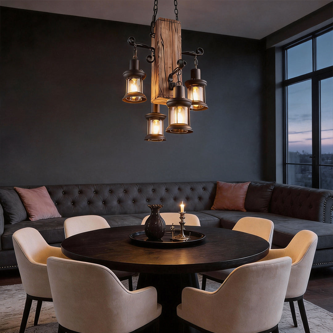 Erasmia - Wood 4-Light Lantern Chandelier