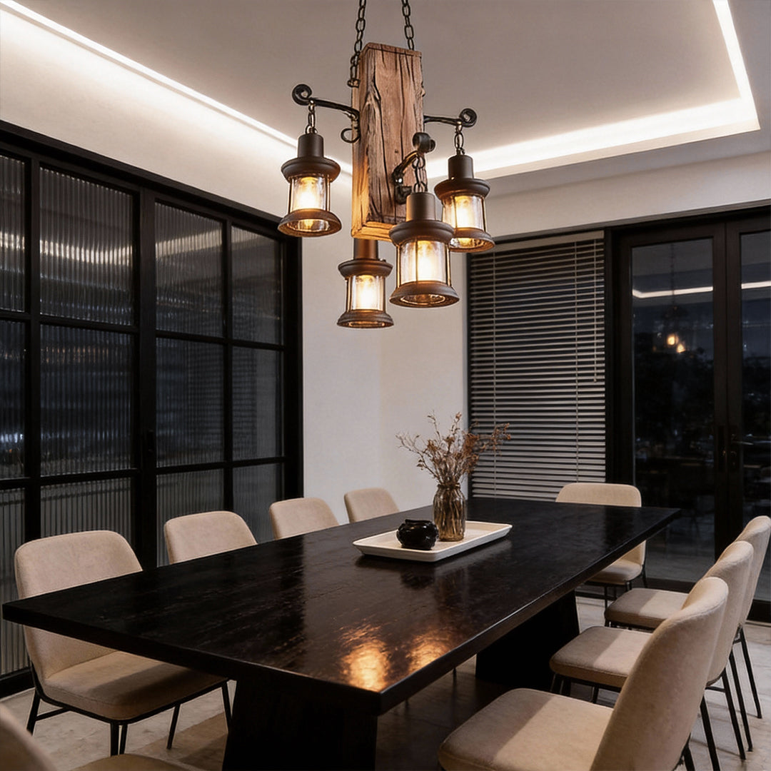 Erasmia - Wood 4-Light Lantern Chandelier