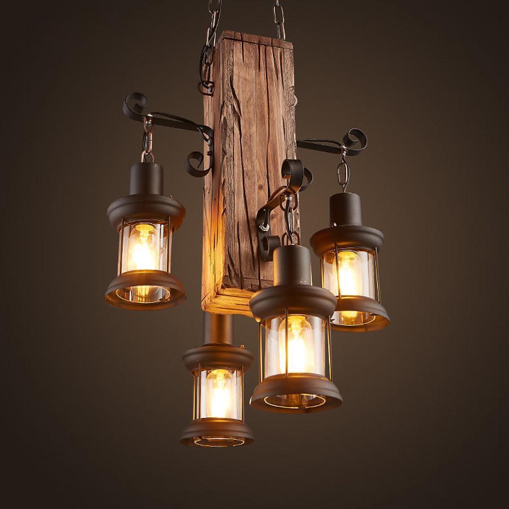 Erasmia - Wood 4-Light Lantern Chandelier