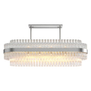 Hermione chandelier, symmetrical rows of clear glass rods above and below the metal band