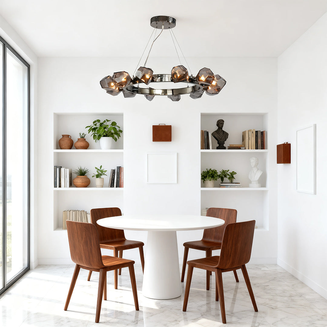 Alekto - Black Ring Chandelier with Glass Shades