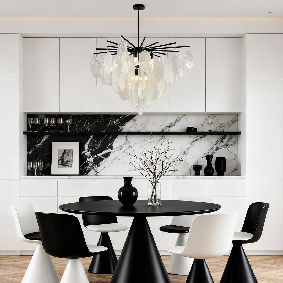 Pyrrha - Matte Black and Clear Glass Chandelier